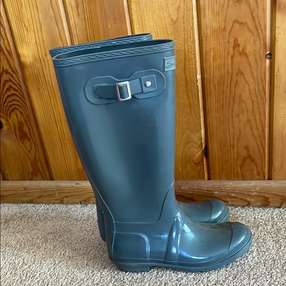 Glossy gray Rain Boots with Buckle size 9 women’s knee high rain boots comfy - Picture 6 of 7